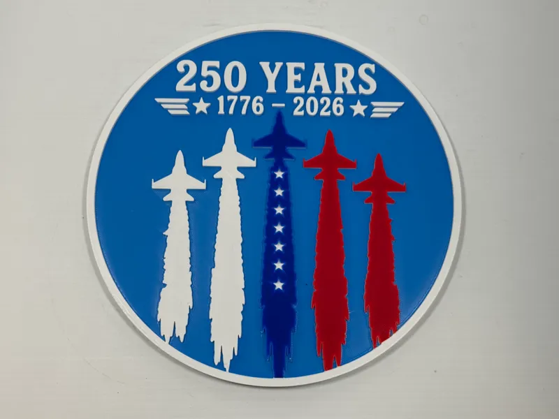 US 250th Birthday Fighter Jet Medallion Sign