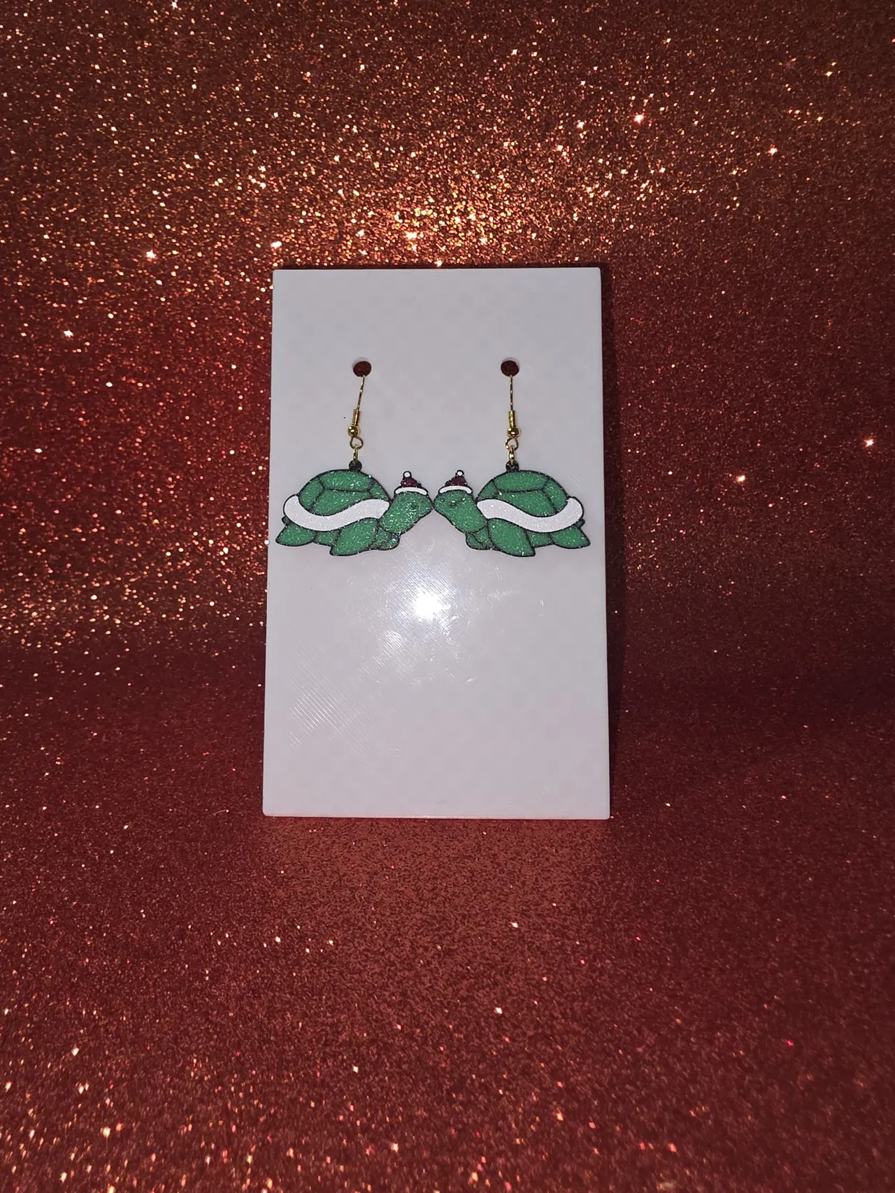 Christmas turtle earrings view 2
