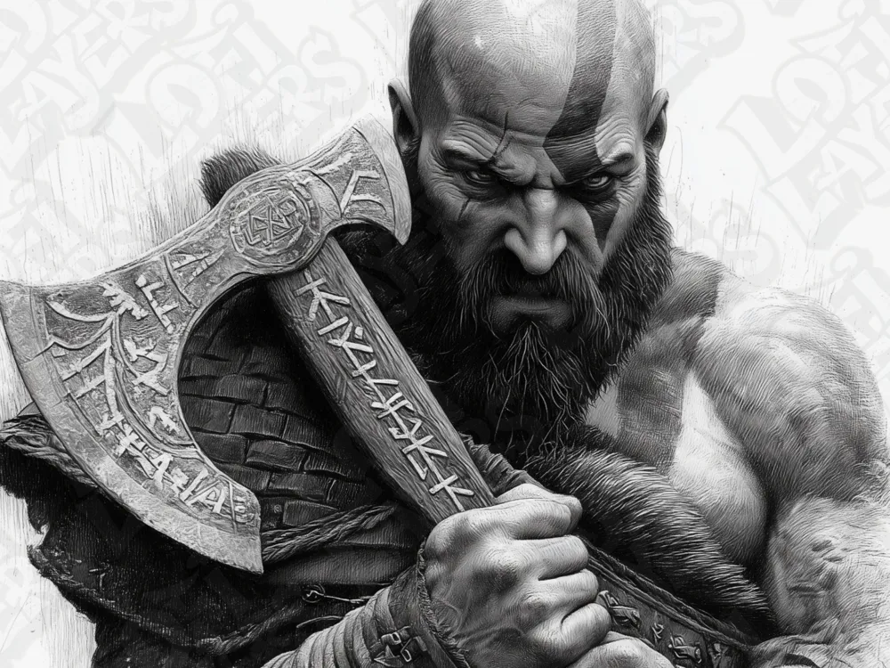 Cuadro decorativo en 3D: Kratos Hueforge. Referencia del modelo original.