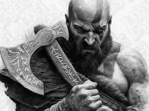 Cuadro decorativo en 3D: Kratos Hueforge — referencia de MakerWorld