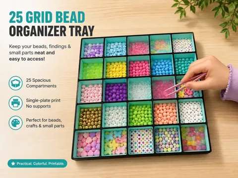 Organizador: Bead & Small Parts Organizer - 25-Grid — referencia de MakerWorld