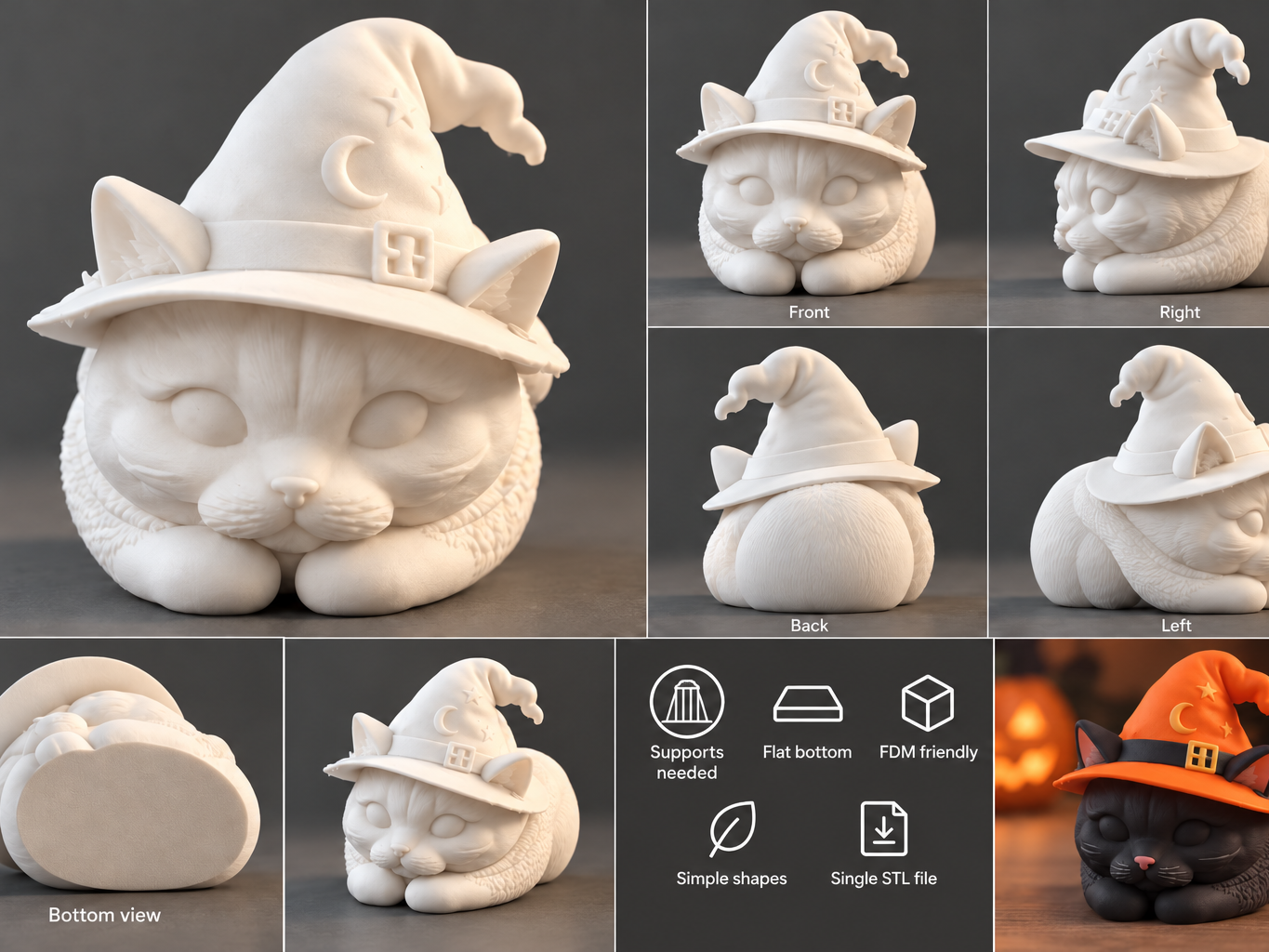 Cute halloween cat - Single color 3D model