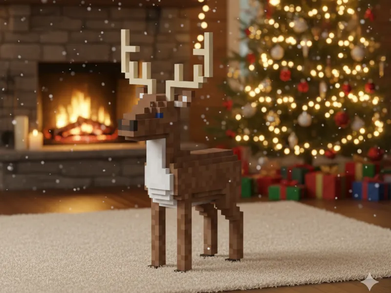 Pixel-Art Weihnachtsdeko: Voxel-Rentier