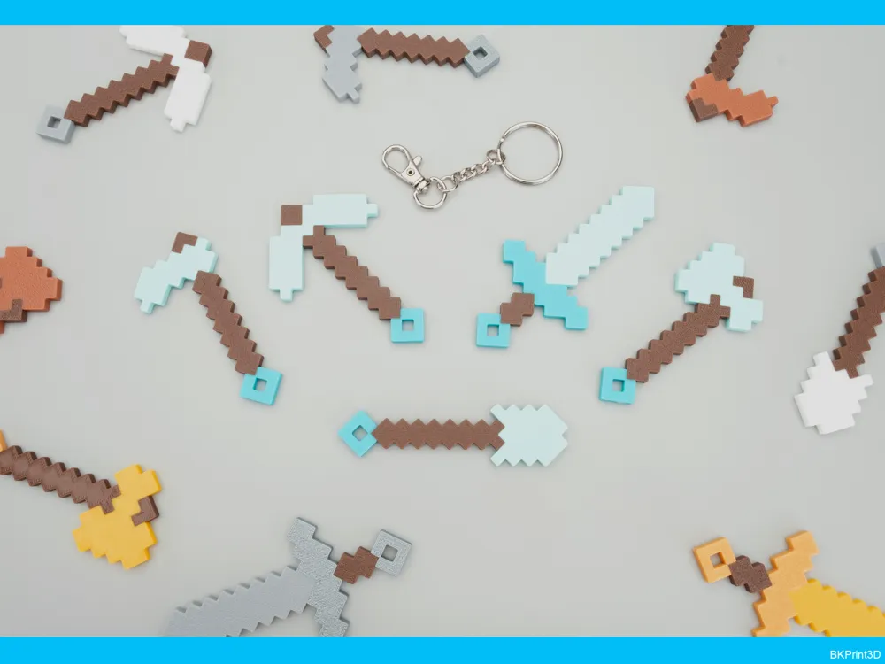 Minecraft Tool Keychains Pickaxe Sword Axe Shovel Hoe Multi