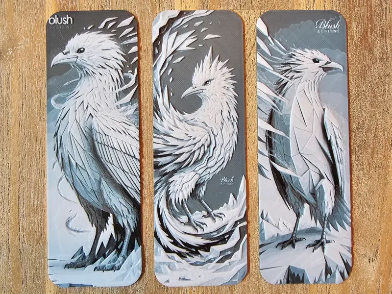 ICE Bird Set of 3 Bookmarks, Papercut style