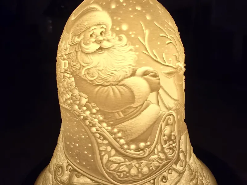 Lithophanglocke Santas fliegender Schlitten Xmas