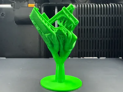 Benchy lifted onto a tree