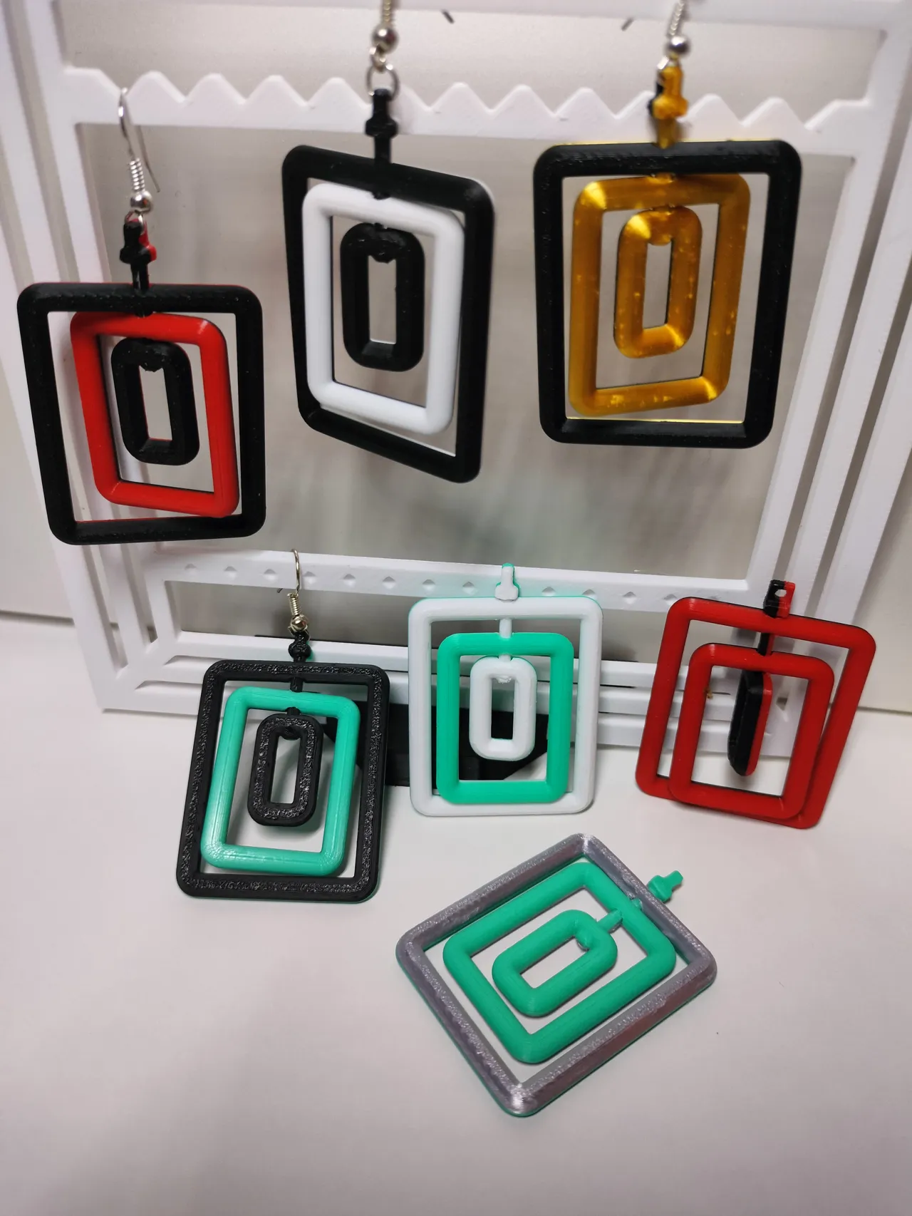Rotating Rectangle Earrings - like pipes view 4