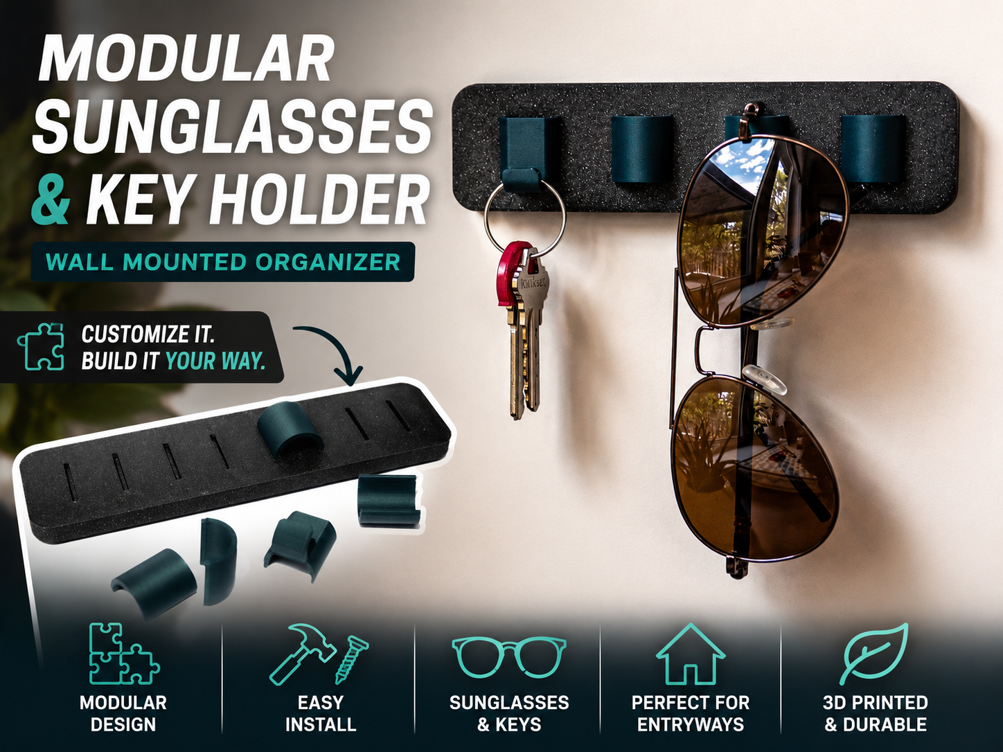 Modular Sunglasses & Key Holder | Wall Mount Rack