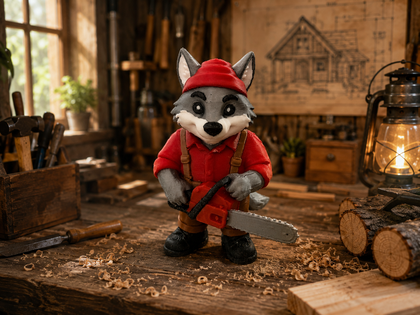 Lumberjack Wolf – Chainsaw Worker Figure