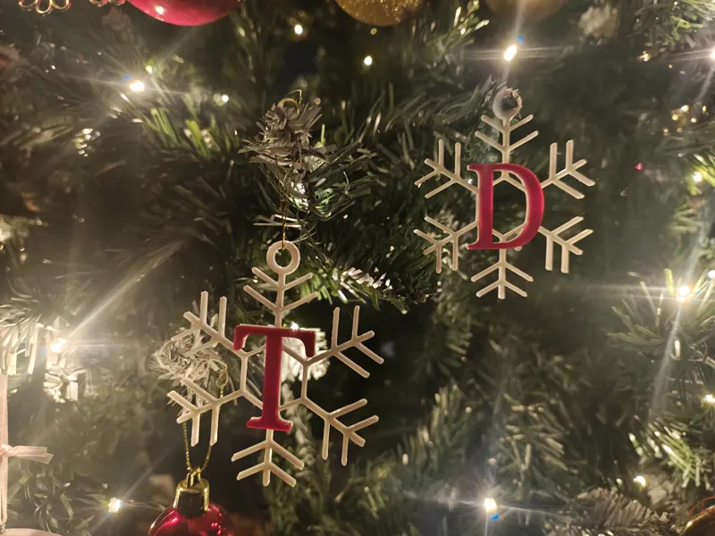 Christmas Tree Ornaments ABC, A-Z with Snowflake