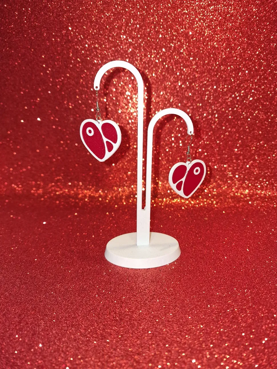 Heart steak earrings view 3