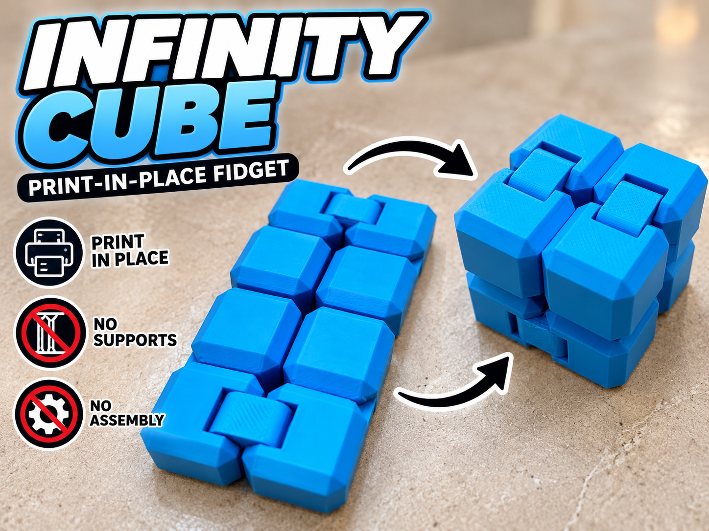 Infinity Cube Fidget | Print-in-Place Folding Toy - 1