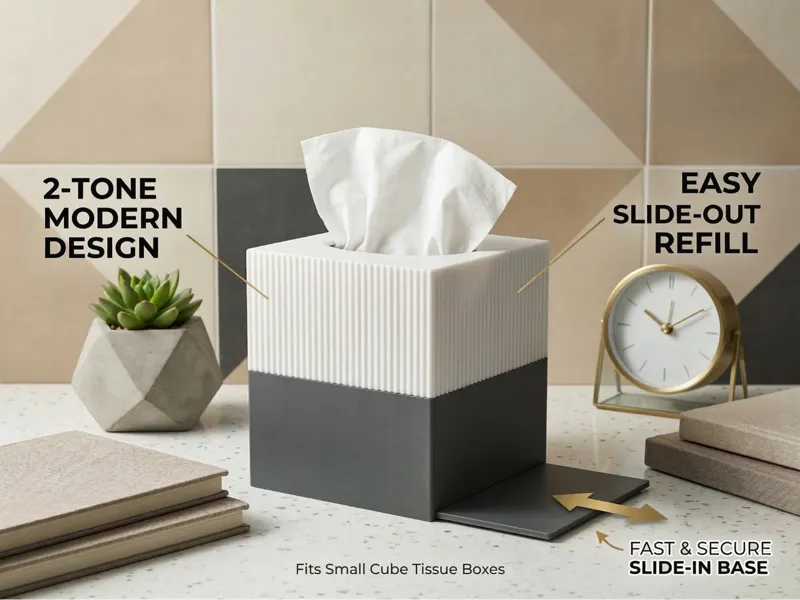 Modern 2-Tone Fluted Small Tissue Box Cover (Cube)