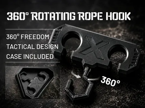 Letrero o emblema decorativo: 360° Swivel Camping Rope Hook Outdoor Gear Hanger — referencia de MakerWorld