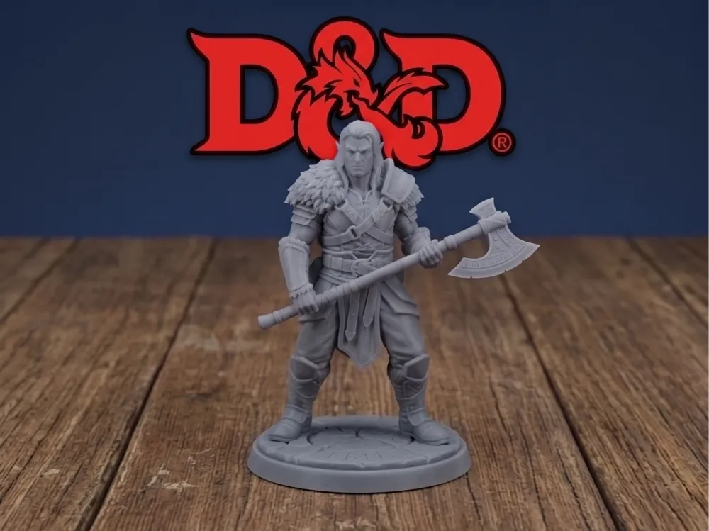 Figura decorativa: The Runic Sentinel: Half-Elf Barbarian. Referencia del modelo original.