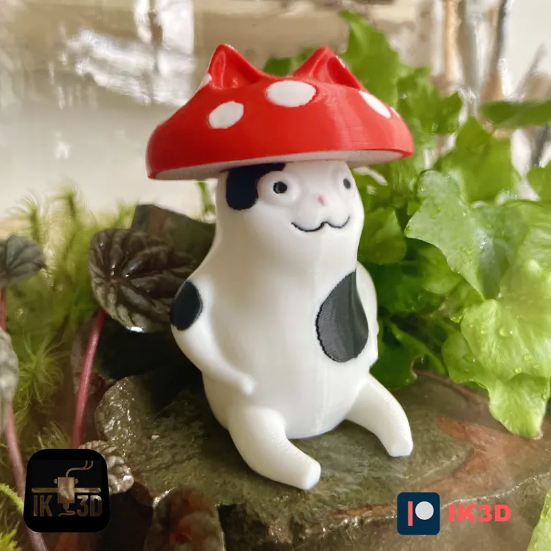 CUTE CAT WITH MUSHROOM HAT - NO SUPPORTS