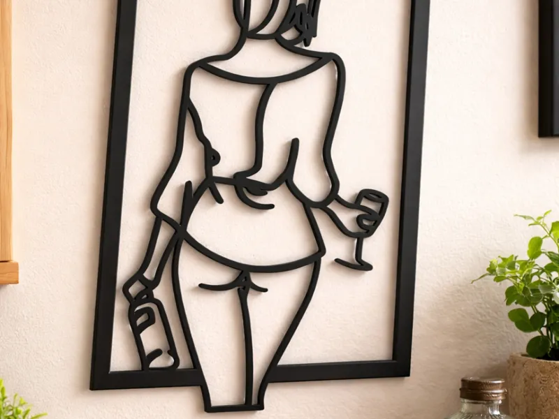 Line Art Woman Wine - Wall Art