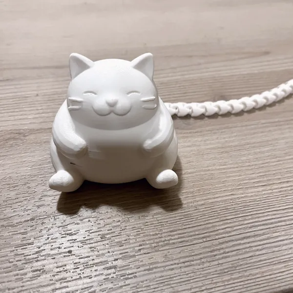 Chat rondouillard à longue queue articulée