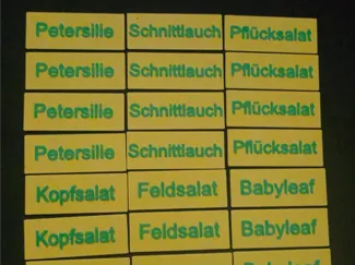 Beschriftete Einsätze für Hydroponik Turmschilder