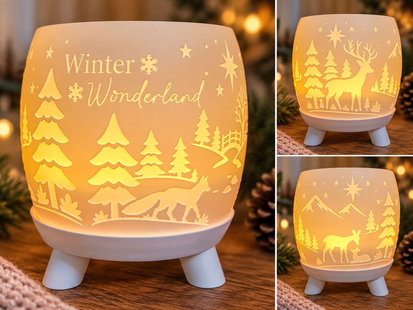 Windlicht mit Sockel Winterlandschaft - 1