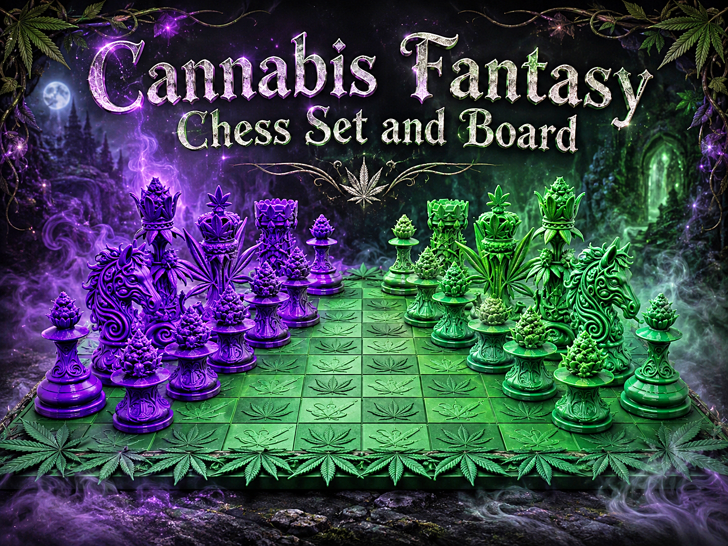 Cannabis Fantasy Chess Set & Board | Weed 420 Ches
