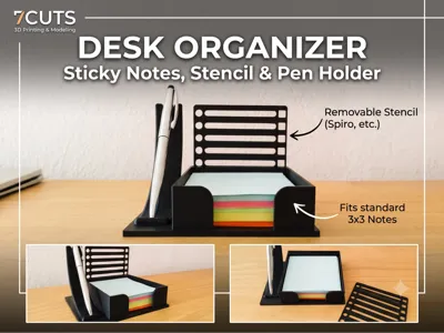 Desk Organizer|Sticky Notes, Stencil & Pen Holder