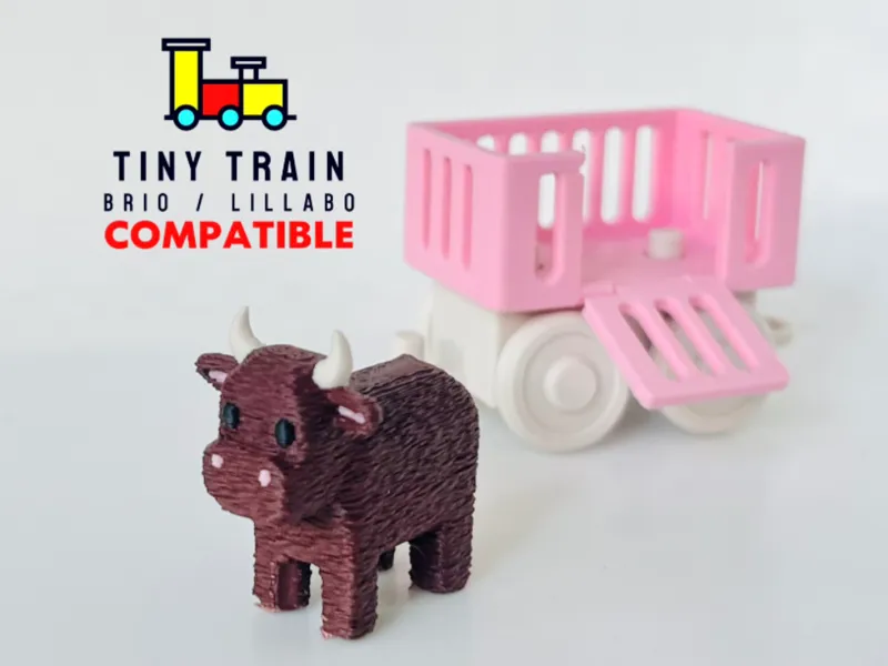 BRIO-Compatible Train Wagon – Livestock Car + Cow