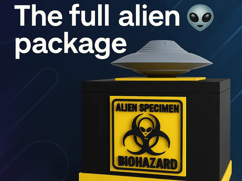 Grey Alien Bust, with Bob Lazar UFO, Biohazard Box