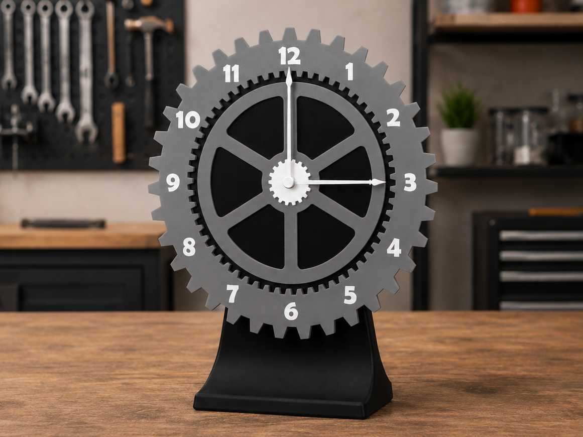 Industrielle Zahnrad-Uhr – Moderne Tischuhr