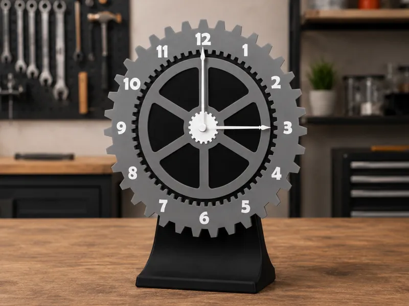 Industrielle Zahnrad-Uhr – Moderne Tischuhr
