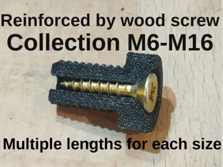 Collection metric bolts reinforced by wood screws.