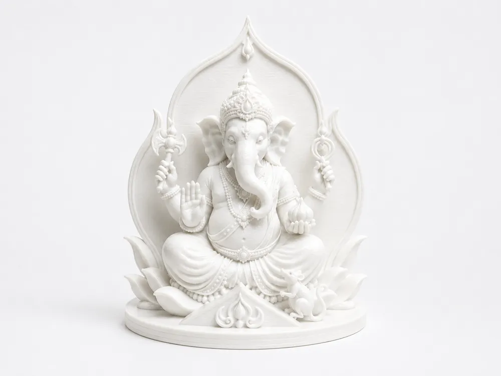 Letrero o emblema decorativo: Shri Ganesha – Modern Sacred Serenity. Referencia del modelo original.