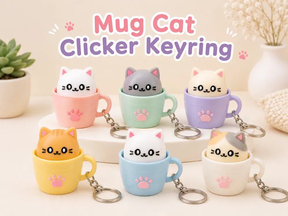 Llavero: Mug Cat Clicker Keyring. Referencia del modelo original.