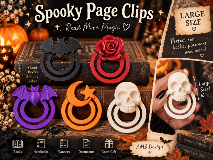 Spooky Big Page Clips, 5 Designs - 3D printed Office, in stock in India