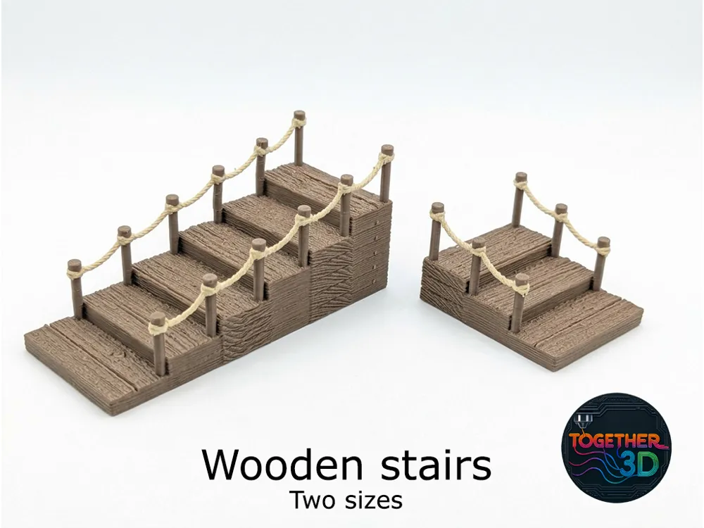 Stairs With Rope Railing Wooden stairs with rope railing miniature terrain - Free 3D Print Model ...