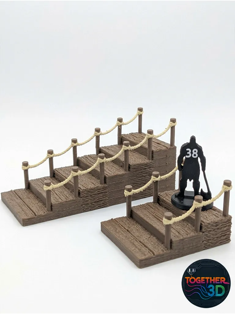 Stairs With Rope Railing Wooden stairs with rope railing miniature terrain - Free 3D Print Model ...