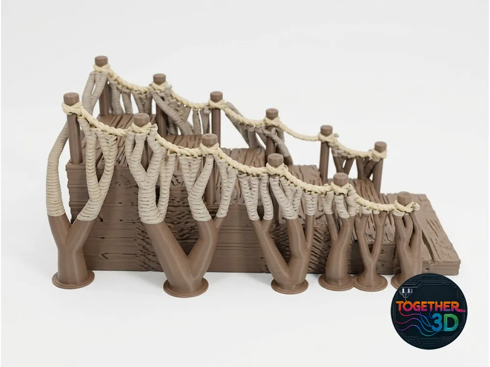 Stairs With Rope Railing Wooden stairs with rope railing miniature terrain - Free 3D Print Model ...
