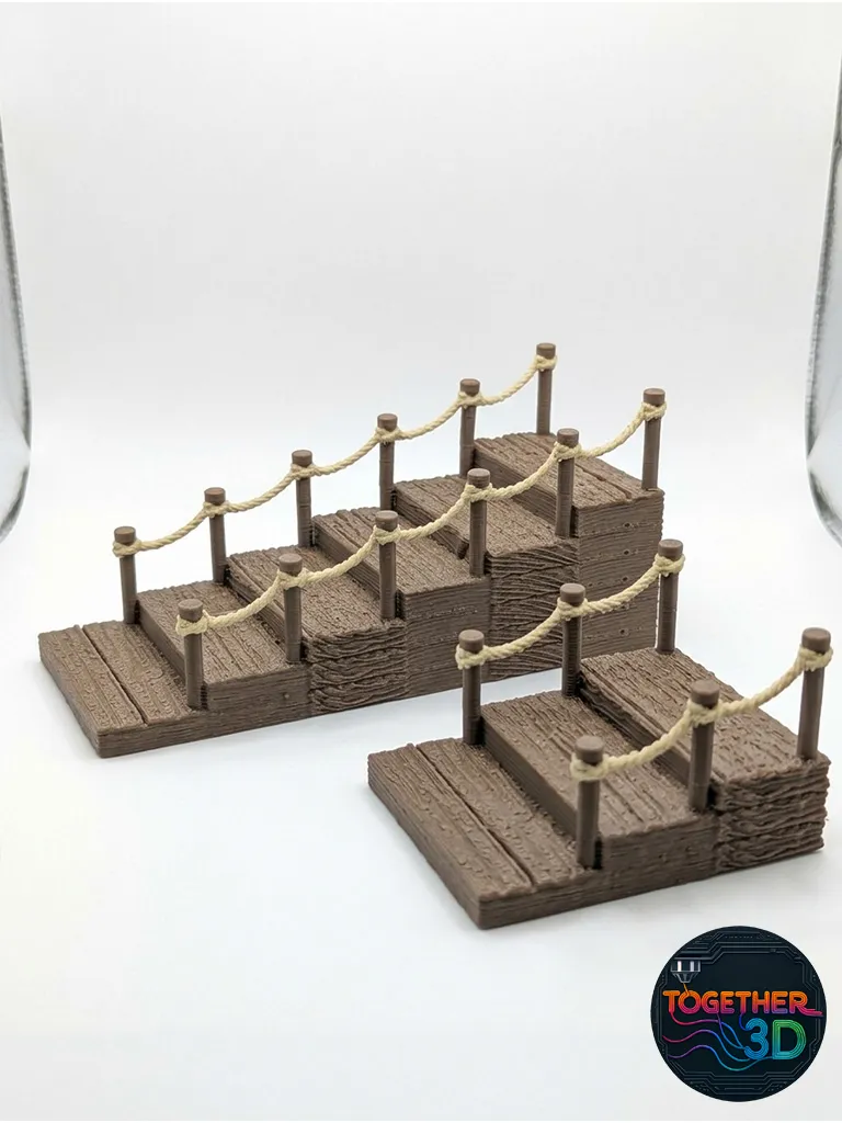 Stairs With Rope Railing Wooden stairs with rope railing miniature terrain - Free 3D Print Model ...