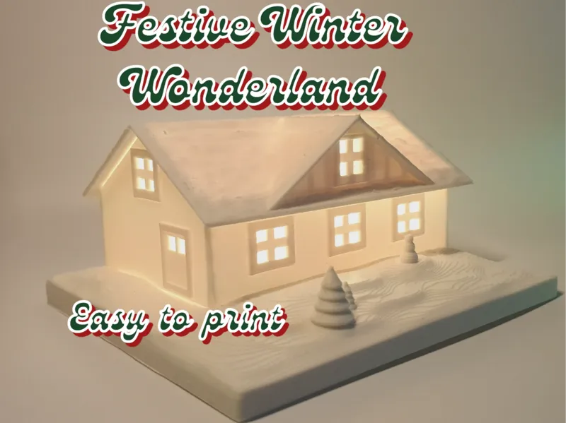 Festive Winter Snowy Cottage Scene