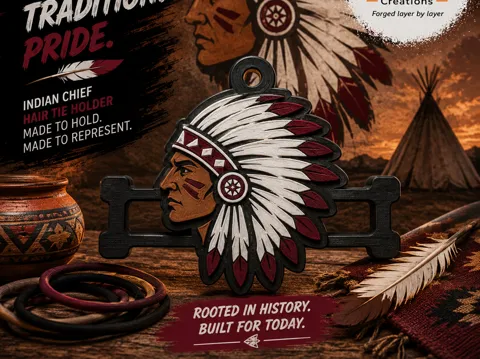 Accesorio para sujetar ligas de cabello: Indian Chief Hair Tie Holder Keychain — referencia de MakerWorld