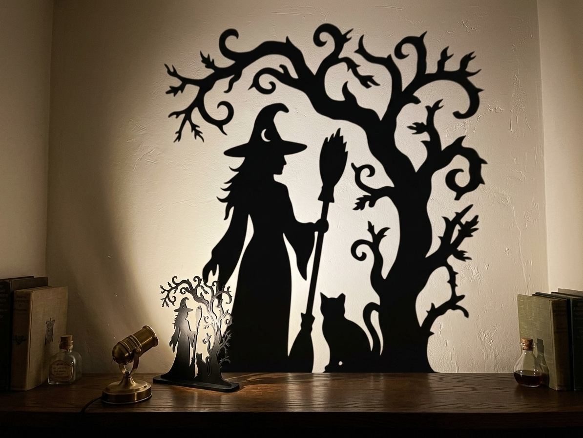 Witch Halloween Shadow play Silhouette Ornament 3D model