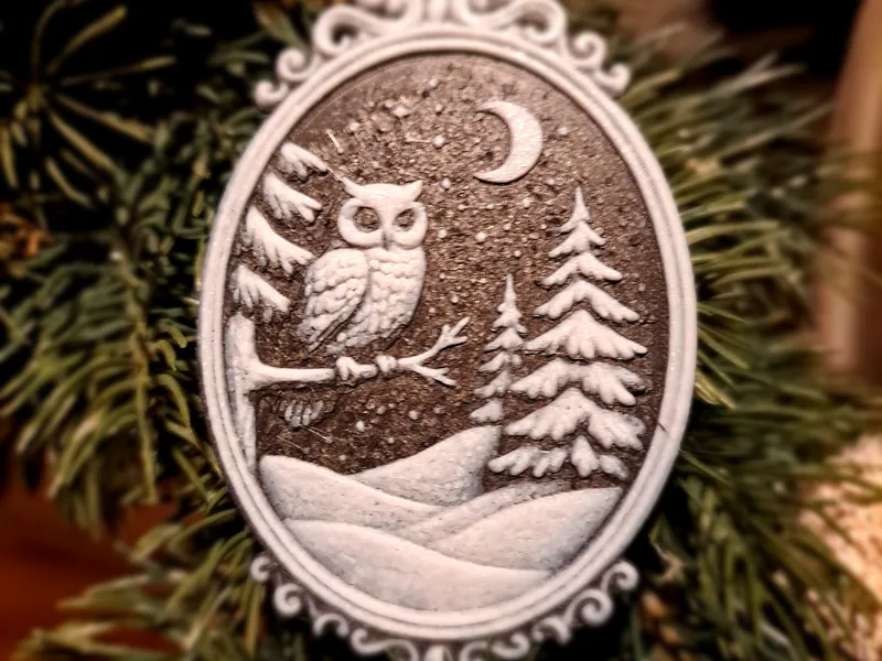 Christmas Tree Ornament Owl Snowy Scene