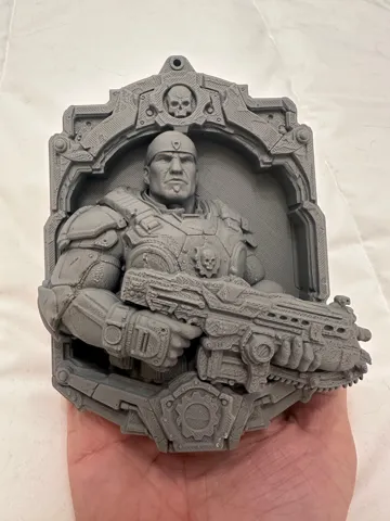 Modelo para impresión 3D: Pixel Trophy - Marcus Fenix (Gears of War) — vista de referencia 3