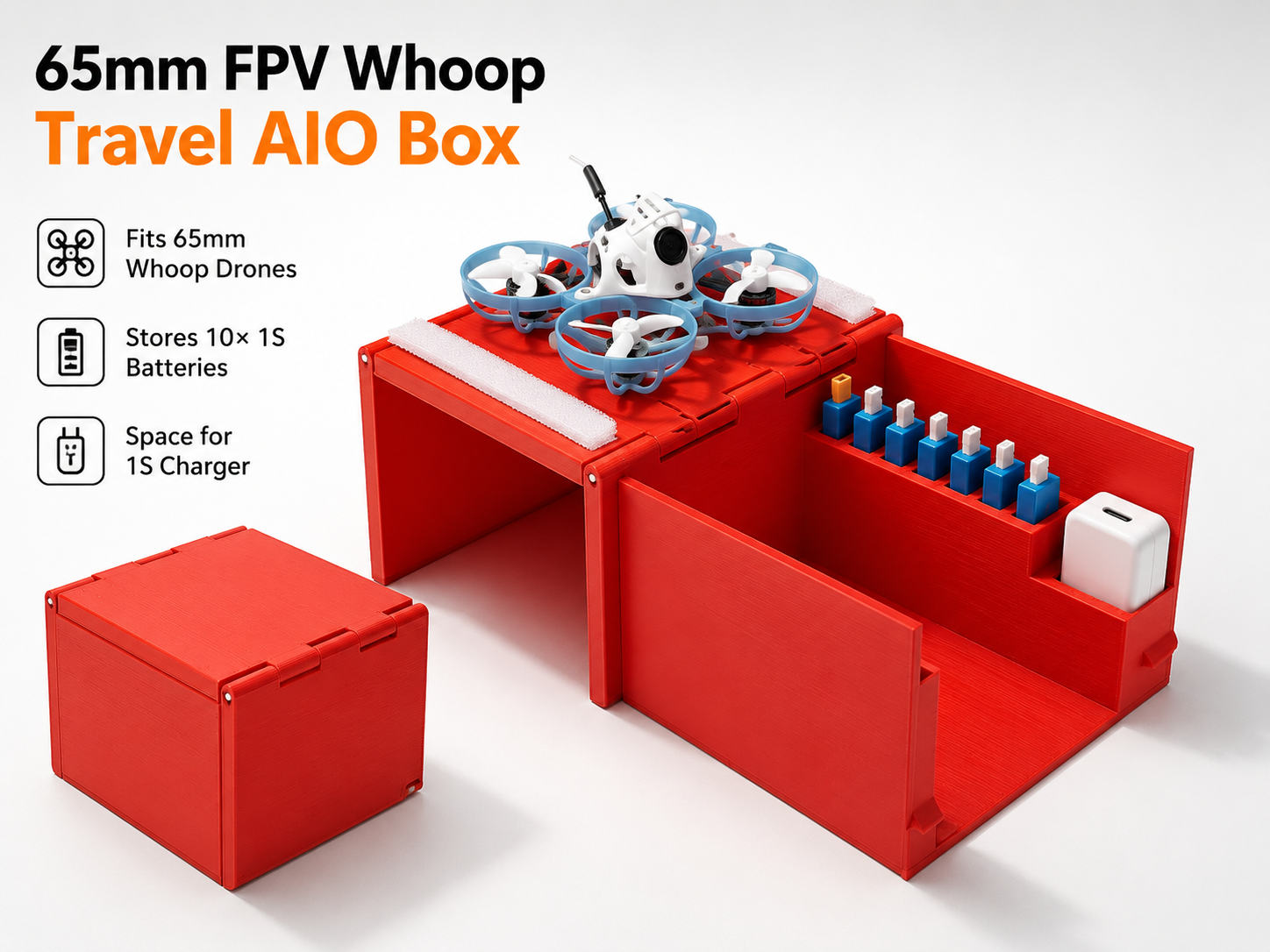 65 mm TinyWhoop FPV Travel Case – Drone, Batteries