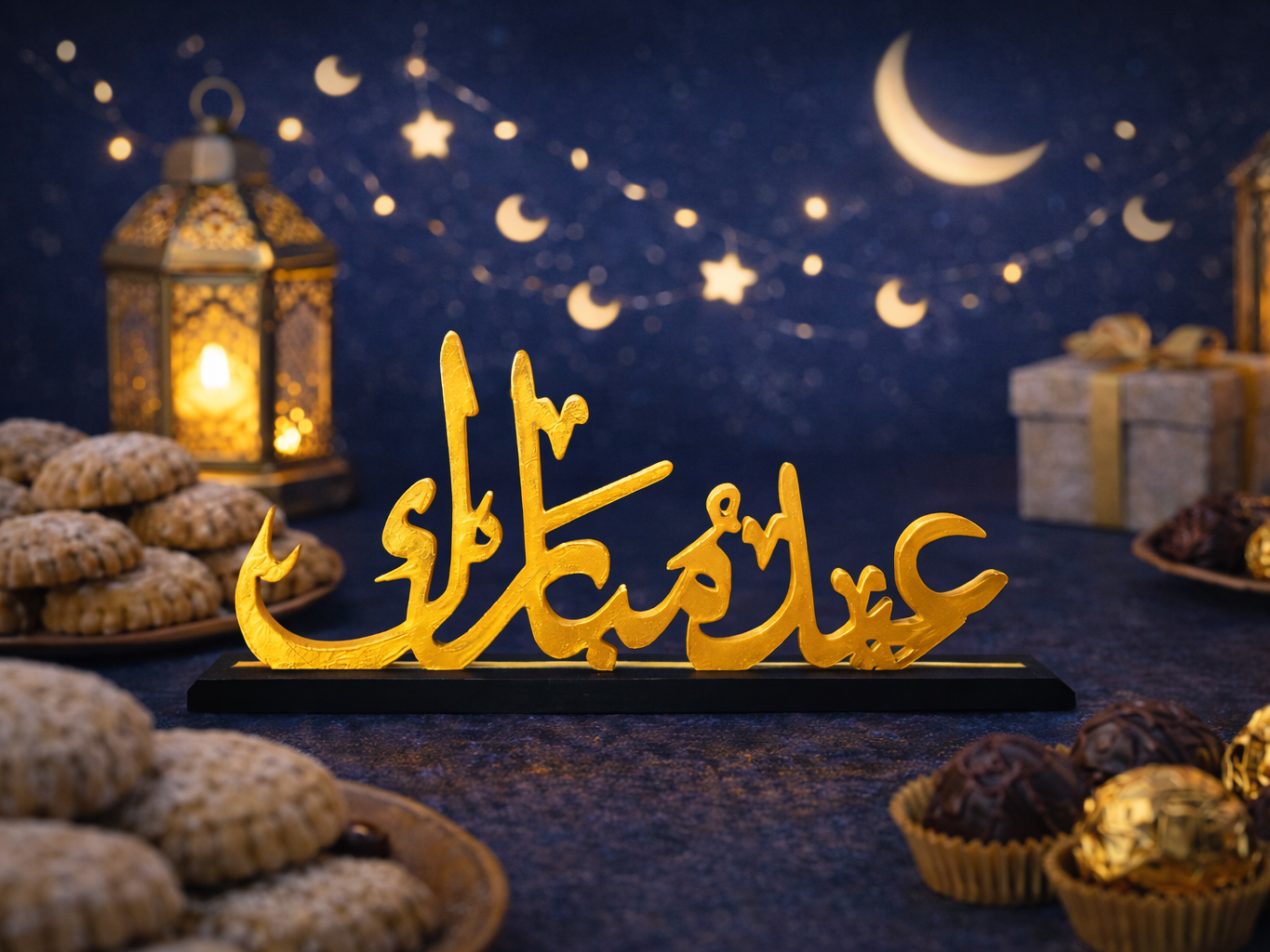 Golden Eid Mubarak Calligraphy Decor