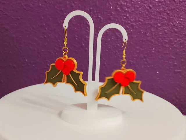 Pendientes navideños hojas de acebo