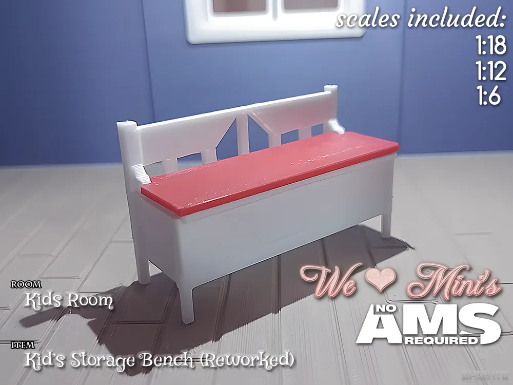 Dollhouse - Kid's Storage Bench V2 - Free 3D Print Model - MakerWorld