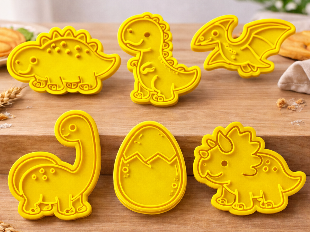 Cortador de Biscoito - Dino Baby 6 Modelos+Puxador