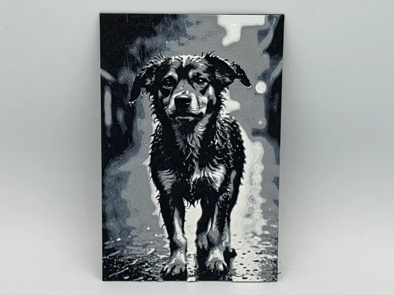 Dog in the Rain Hueforge